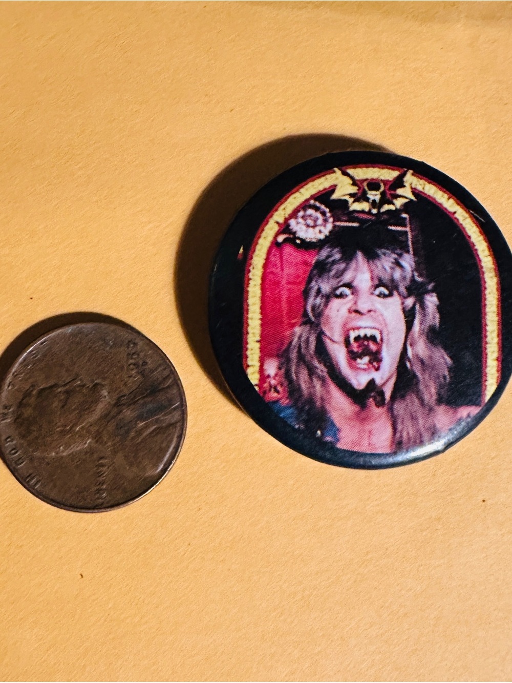 Vintage 80’s Ozzy Osborne Rockin’ Pin-back Button Black & Red